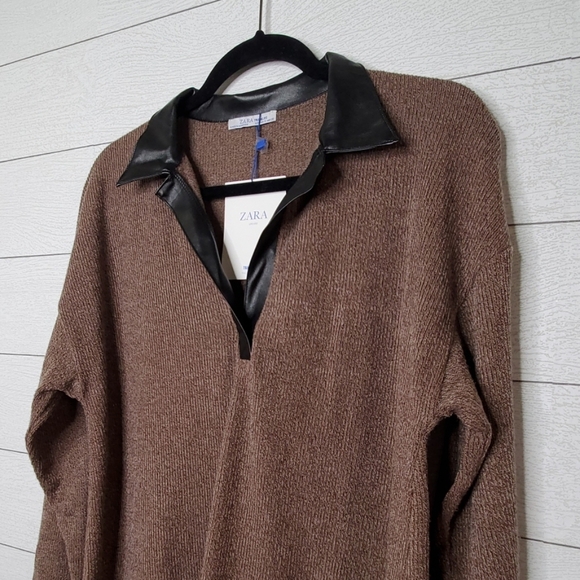 ZARA | FAUX LEATHER SWEATER - Picture 2 of 3